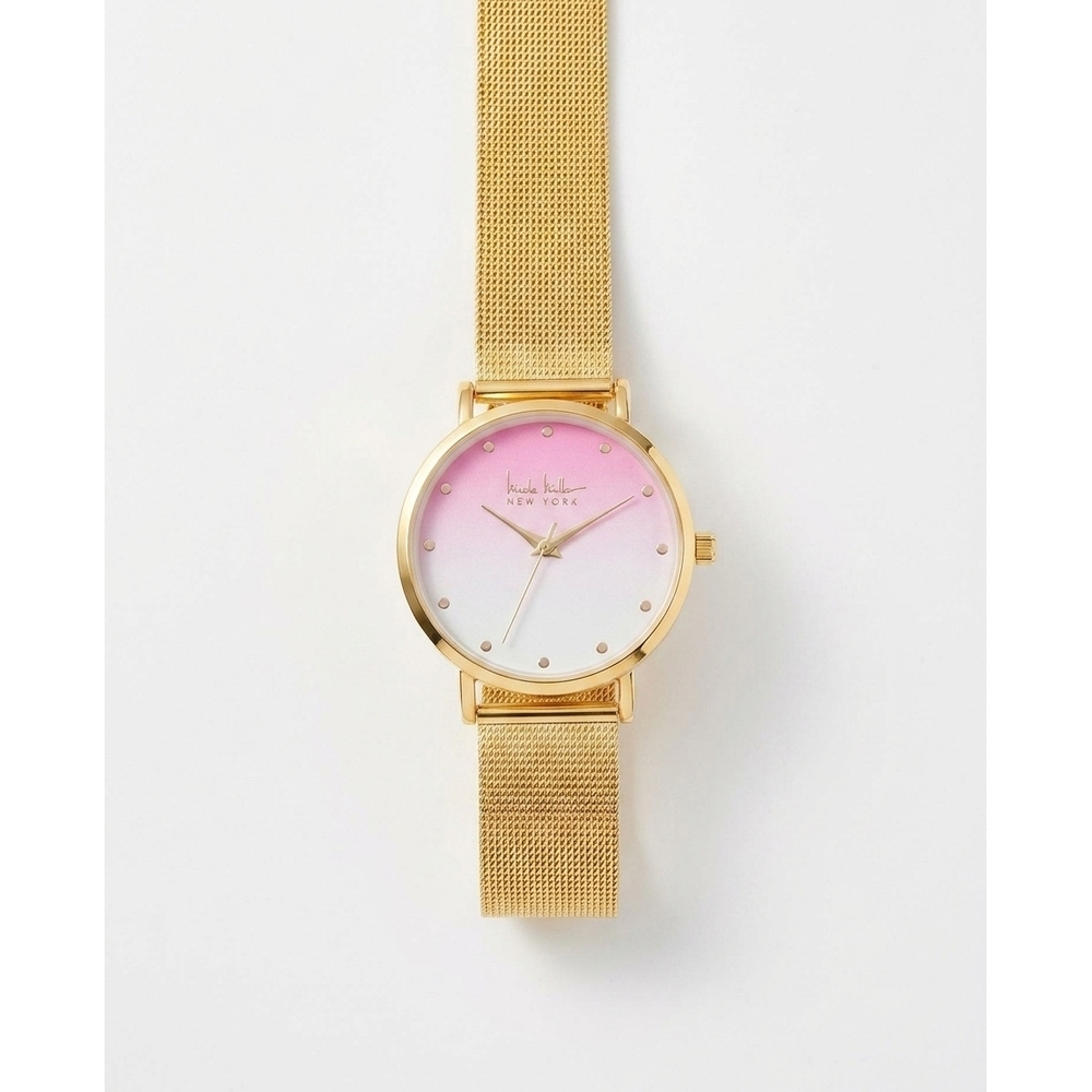 NEW NICOLE MILLER women's stainless steel bracelet watch - 35mm in gold and pink